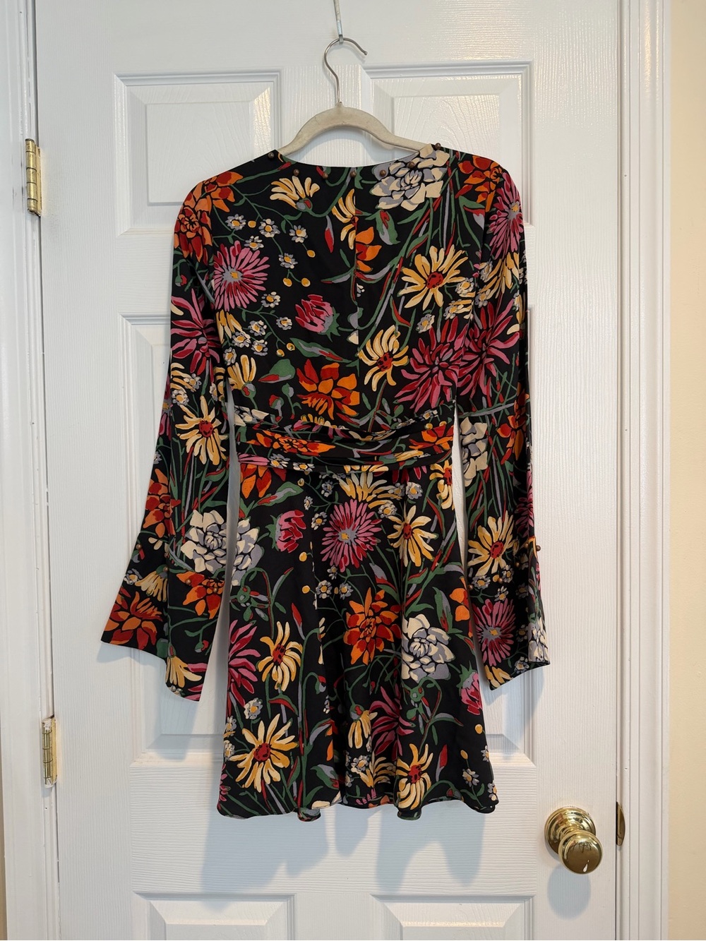 cinq a sept Black Floral Wrap Dress with Multicolor Blooms - Picture 4 of 4